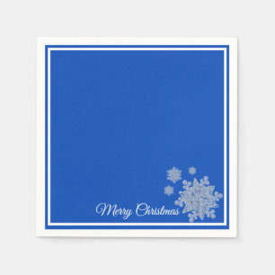 Christmas Paper Napkins Royal Blue Snowflakes