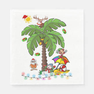 Christmas Paper Napkins, Santa Claus Beach Bum  Napkin
