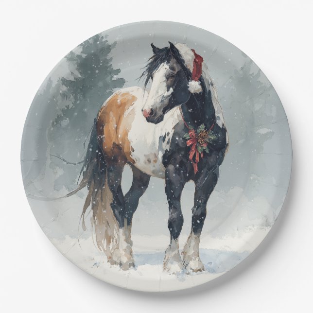 Christmas Paper Plate / Beautiful Paint Horse  (Front)