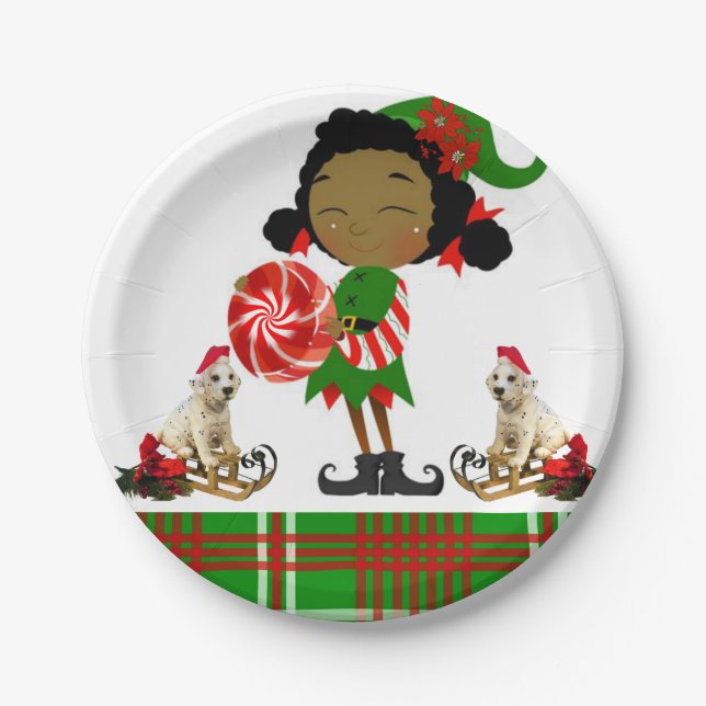 Christmas Paper Plates, African Elf Paper Plate (Front)