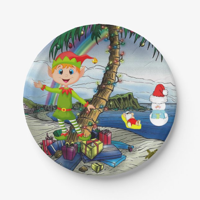 Christmas Paper Plates, Beach Bum Santa Plate (Front)