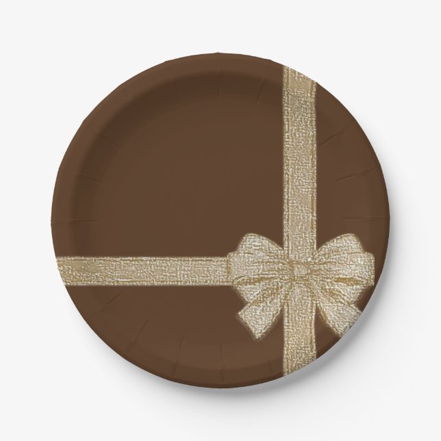 Christmas Paper Plates, Beige Bow Paper Plate (Front)