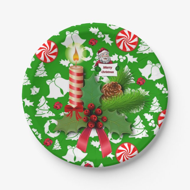 Christmas Paper Plates, Candle, Peppermint Paper Plate (Front)