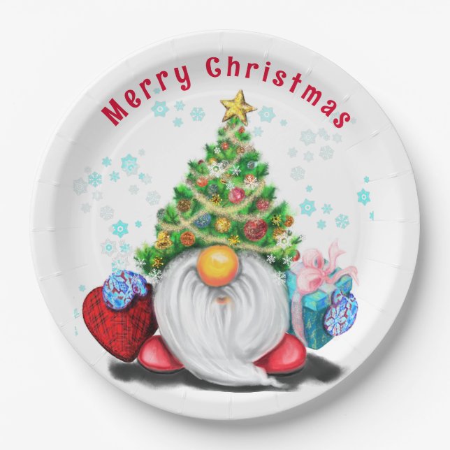 Christmas Paper Plates Gnome with Gift (Front)
