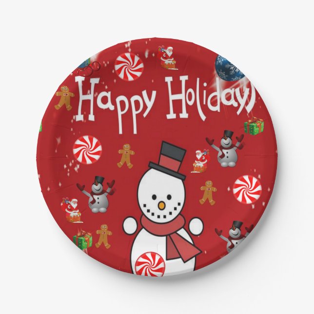 Christmas Paper Plates, Happy Holidays Paper Plate (Front)