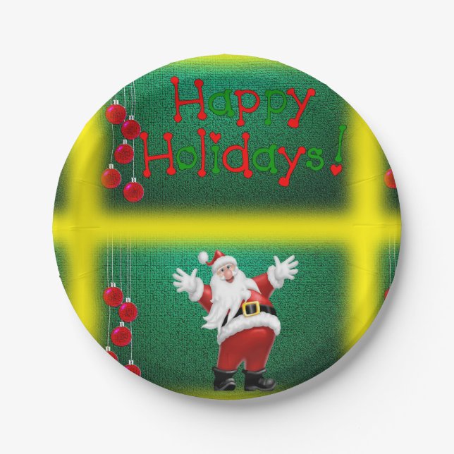 Christmas Paper Plates, Happy Holidays Santa Plate (Front)