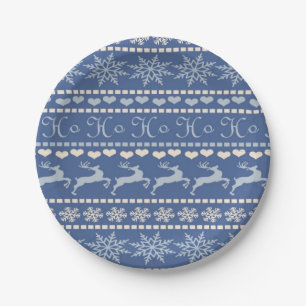 Christmas Paper Plates, Merry Blue Reindeer Plate