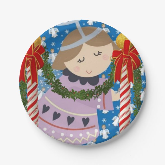 Christmas Paper Plates, Merry Christmas Angel Paper Plate (Front)