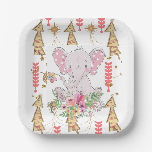 Christmas Paper Plates, Merry Christmas Elephant  Plate (Front)