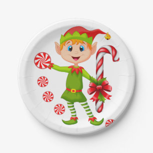 Christmas Paper Plates, Merry Christmas Elf Mint Plate