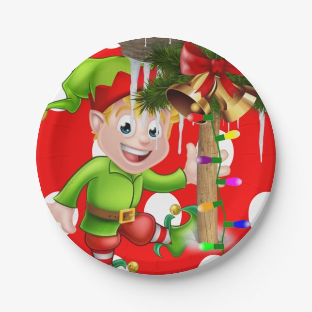 Christmas Paper Plates, Merry Christmas Elf Paper Plate (Front)