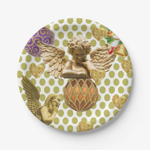 Christmas Paper Plates, Merry Christmas Gold Angel Paper Plate