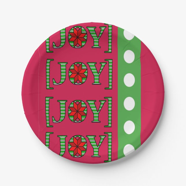 Christmas Paper Plates, Merry Christmas Joy Red Paper Plate (Front)