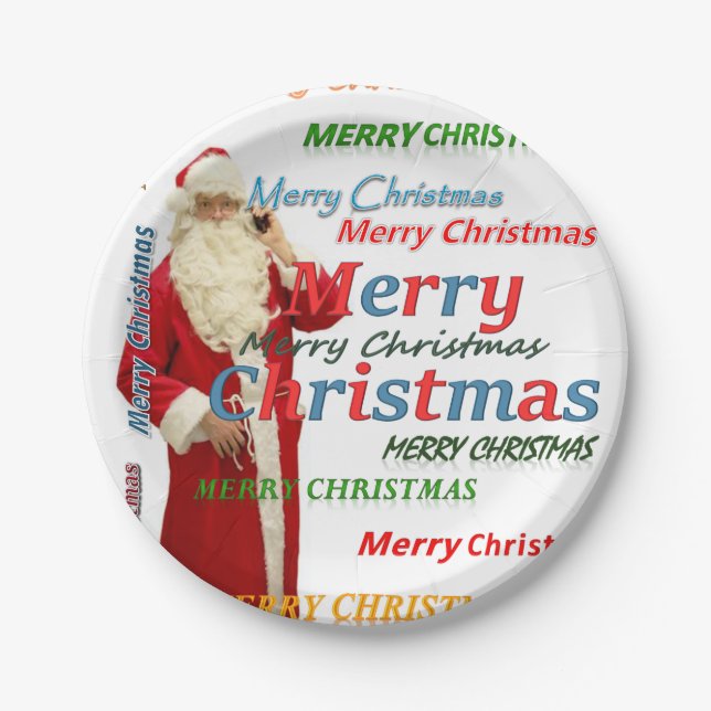 Christmas Paper Plates, Merry Christmas Santa Plate (Front)