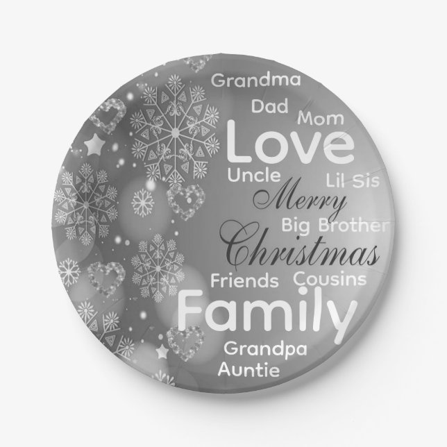 Christmas Paper Plates, Merry Christmas Silver Plate (Front)