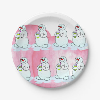 Christmas Paper Plates, Merry Christmas Snowman Plate