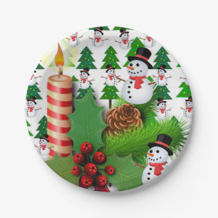Christmas Paper Plates, Merry Christmas Snowman Plate
