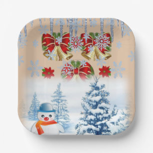 Christmas Paper Plates, Merry Christmas Snowman  Plate