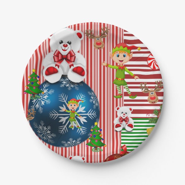Christmas Paper Plates, Merry Christmas Teddy Bear Plate (Front)