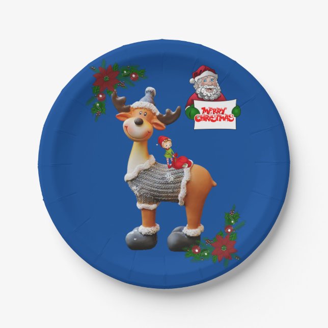 Christmas Paper Plates, Moose Plate (Front)