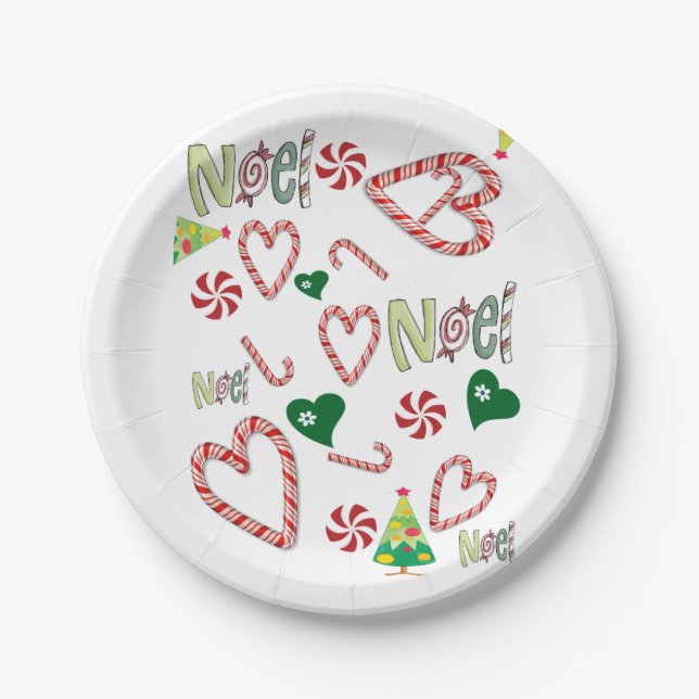 Christmas Paper Plates, Noel, Candy Canes Plate (Front)