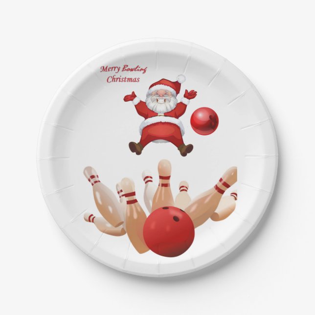 Christmas Paper Plates, Santa Bowling Paper Plate (Front)