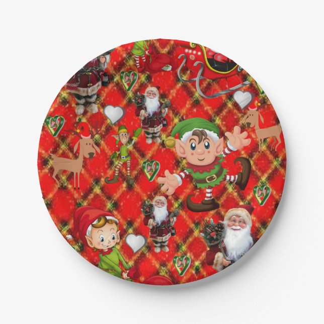 Christmas Paper Plates, Santa, Elf Plate (Front)
