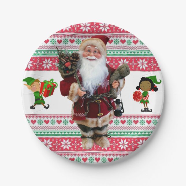 Christmas Paper Plates, Santa, Elf Plate (Front)
