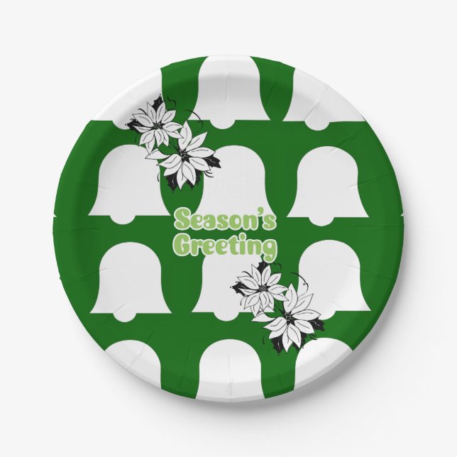 Christmas Paper Plates, Seasons Greetings Bells Plate (Front)