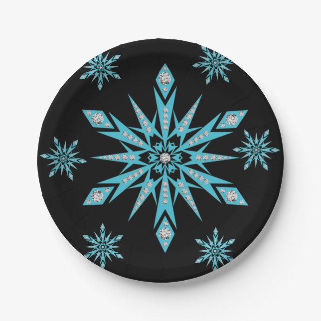 Christmas Paper Plates, Snowflakes Paper Plate (Front)