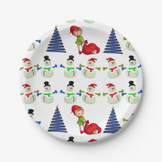 Christmas Paper Plates, Snowman Paper Plate (Front)