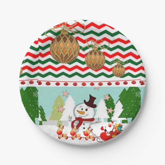 Christmas Paper Plates, Snowman Paper Plate (Front)