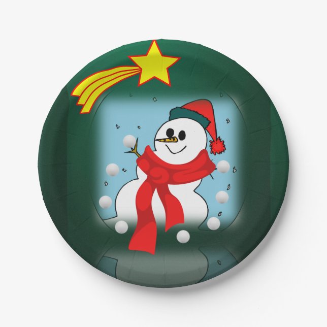 Christmas Paper Plates, Snowman Paper Plate (Front)