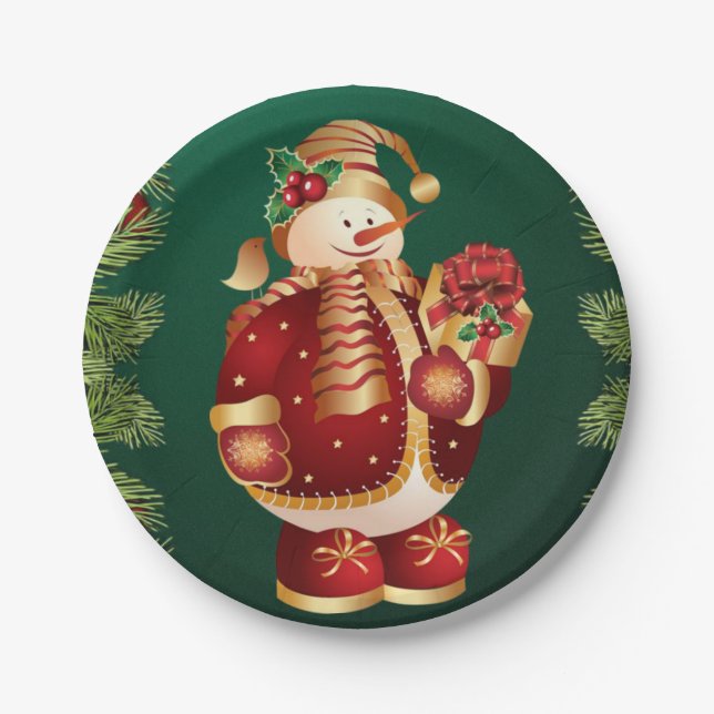 Christmas Paper Plates, Snowman Paper Plate (Front)