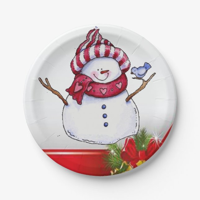 Christmas Paper Plates, Snowman Paper Plate (Front)
