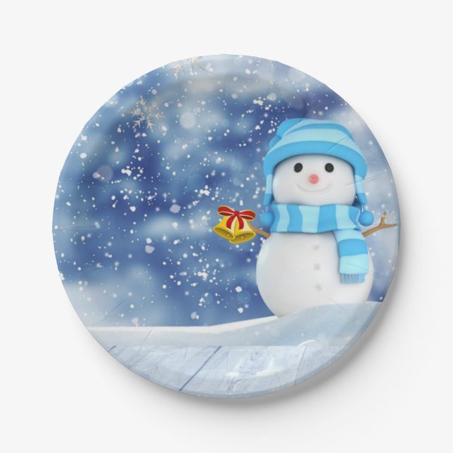 Christmas Paper Plates, Snowman Plate (Front)