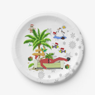 Christmas Paper Plates, Summer Beach Bum Santa Plate