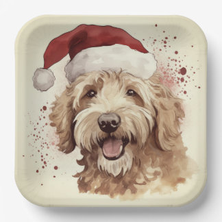 Christmas paper plates with goldendoodle
