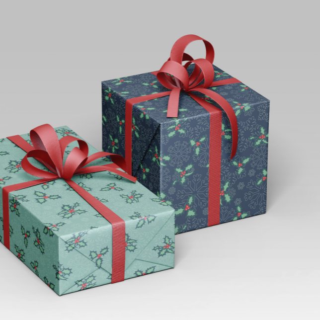 Christmas paper with snowflakes and holly leaves (Creator Uploaded)