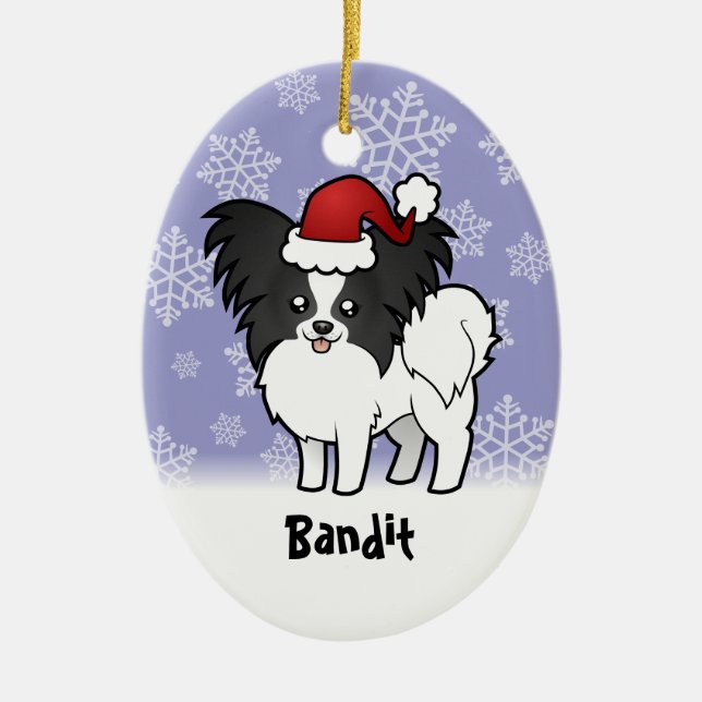 Christmas Papillon (add your pets name) Ceramic Tree Decoration (Front)