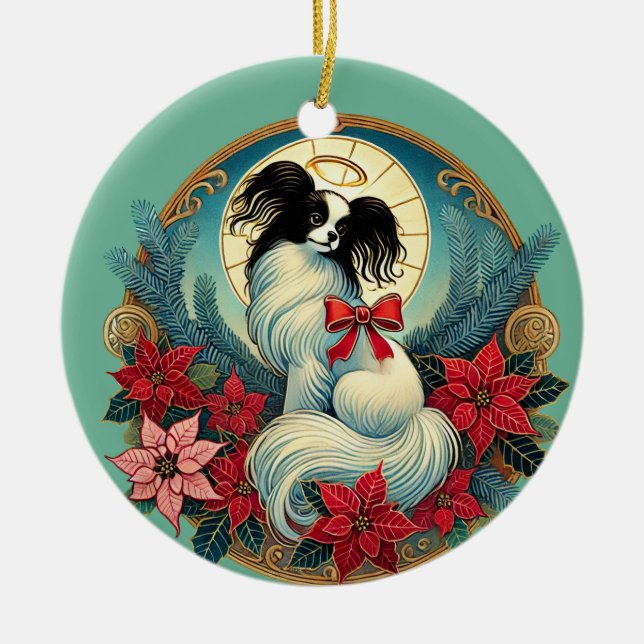 Christmas Papillon  Ceramic Ornament (Front)