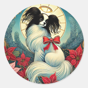 Christmas Papillon Classic Round Sticker