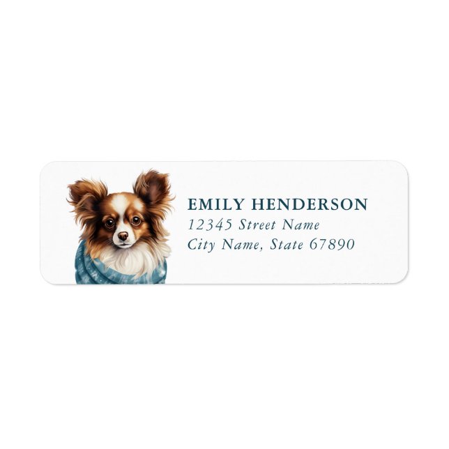 Christmas Papillon Dog Return Address Label (Front)