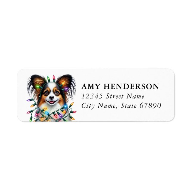 Christmas Papillon Dog Return Address Label (Front)