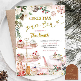 Christmas Par-Tea Floral Winter Birthday Invitation