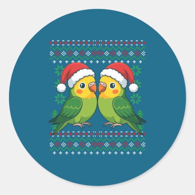 Christmas Parakeet Ugly Xmas Sweater Parakeets Lon Classic Round Sticker (Front)