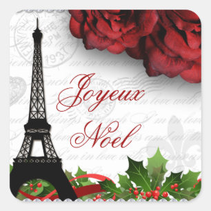 Christmas Paris Eiffel Tower Zebra Rose Flower Square Sticker