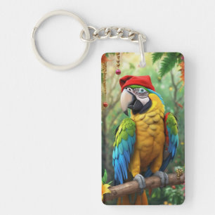 Christmas Parrot As Santa Claus-76349 Key Ring