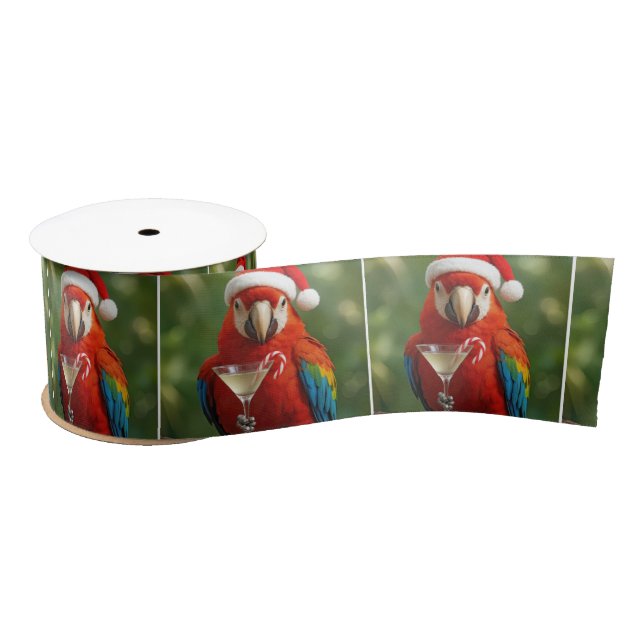 Christmas Parrot Holding a Cocktail Satin Ribbon (Spool)