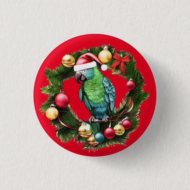 Christmas Parrot Wreath 3 Cm Round Badge (Front)